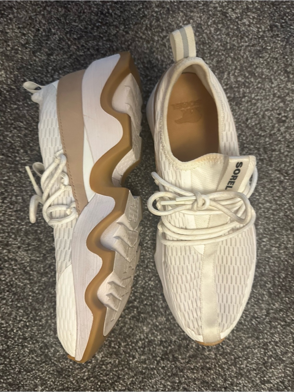 Sorel Knit Wave-Trim Sneakers in Cream and Tan